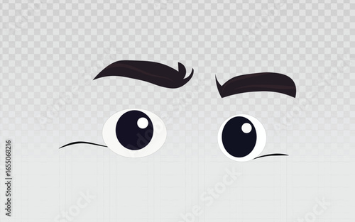 Expressive vector illustration of a cartoon face featuring eyes and eyebrows with a worried or confused expression. Ideal for animated graphics, comics, and emotional design concepts.