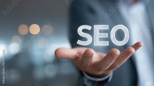 Wallpaper Mural SEO in a hand.  A business person displays search engine optimization Torontodigital.ca