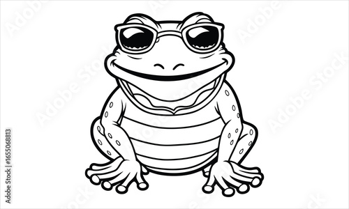 Frog Wearing Sunglasses Vector Silhouette T-Shirt Design, High-Quality Line Art Ideal for Adult Coloring Books, Relaxation, Stress Relief, Creative Printable Art, and Home Décor.