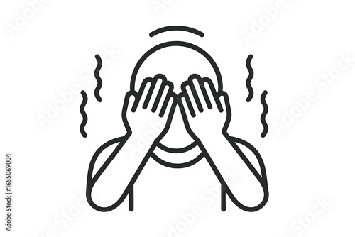 Individual covering face with hands, expressing distress in a minimalist illustration style