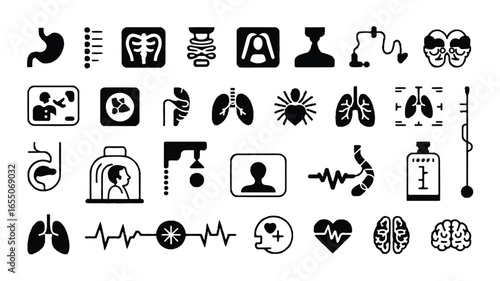 Medical Icons Set Healthcare Symbols and Human Organs with Detailed Anatomical Designs