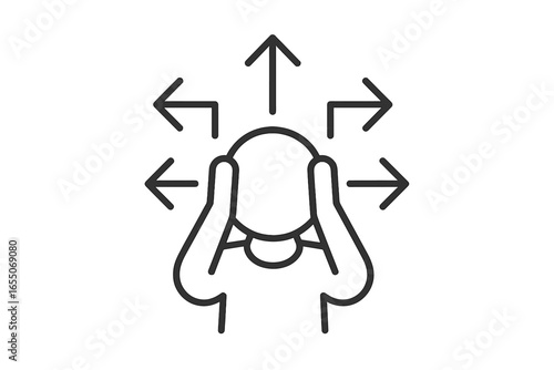 Conceptual representation of stress and overwhelming emotions with a figure holding their head amid arrows pointing in different directions