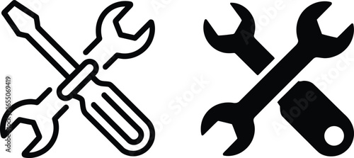 Crossed Wrench and Screwdriver Outline Icon, Isolated Tools Symbol on Transparent Background
