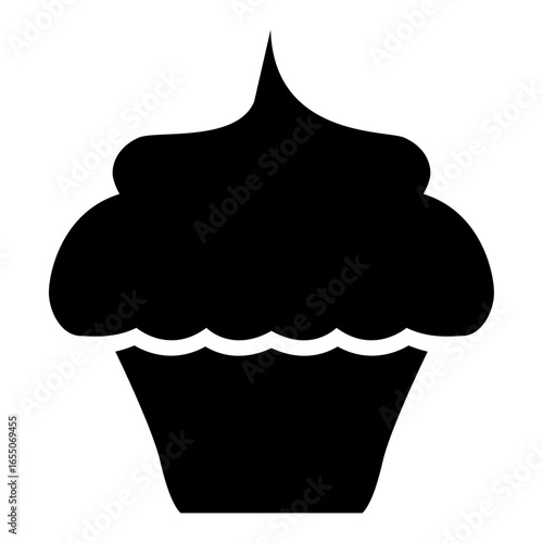 Black and white cupcake icon with frosting swirl suitable for bakery menus and dessert websites