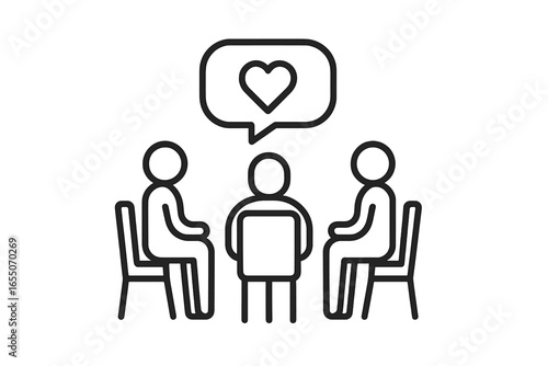 Group discussion on emotions and relationships in a supportive environment with three individuals sharing thoughts