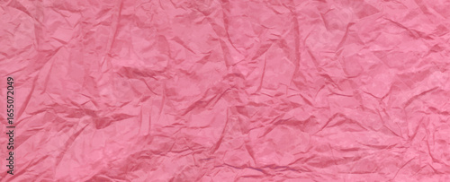 Crumpled pink paper texture. Abstract light girly background with wrinkled cardboard texture. Vector illustration horizontal fold crumpled empty fuchsia paper template for eco posters and banners