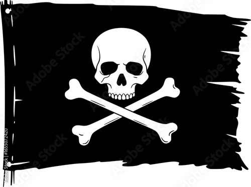 Pirate flag a skull with crossbones silhouette, skull and crossbones flag icon, vector illustration
