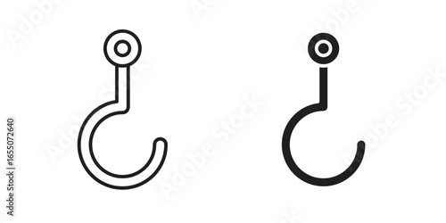 Two simple line art hook icons, one thinner and one thicker, isolated on a white background.