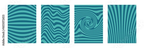 Groovy psychedelic vector artwork with distorted lines in a 60s and 70s hippie style. Funky daisy cover design for Y3K backdrops, blue wavy motifs, and naive funny retro themes.