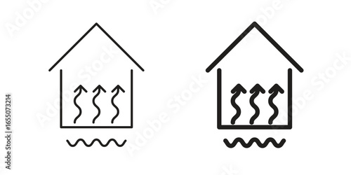 Two simple line art house icons illustrating heat rising from the floor. Perfect for websites or presentations.
