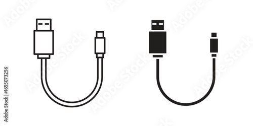 Simple line art icons of USB and Micro USB cables, isolated on white. Perfect for tech websites or presentations.