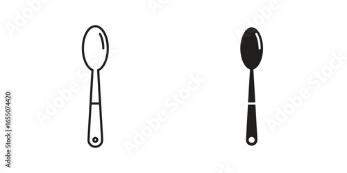 Two simple spoon icons, one line art and one solid black, isolated on a white background. Perfect for app design or culinary projects.