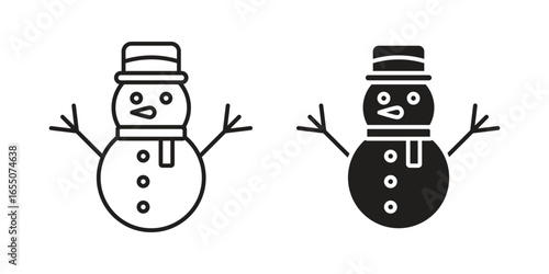 Two snowman icons: one line art, one solid black. Perfect for winter, holiday designs.