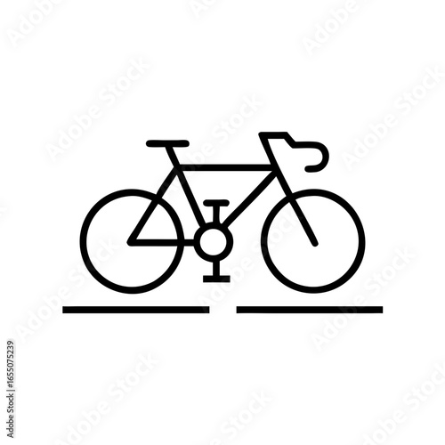 Bicycle icon illustration on bike lane in minimalist line drawing style  