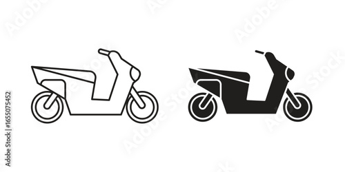 Two electric scooter icons, one line art and one solid black, isolated on white.