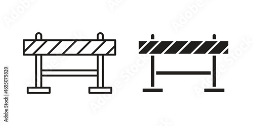 Two simple road barrier icons, one in line style and one in solid black, isolated on white.