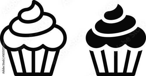 Two Cupcakes Icon Designs, Black and White, Transparent Background, Minimalist Style