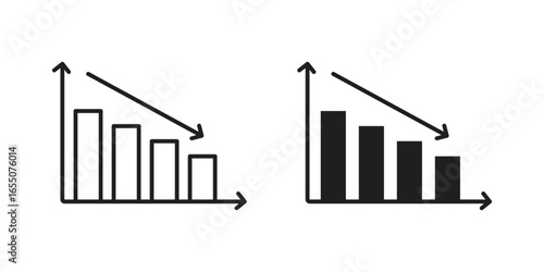 Two bar graphs illustrating a downward trend. One is an outline, the other is filled.