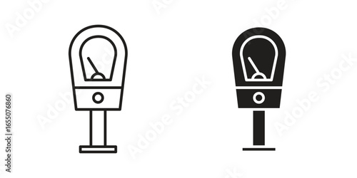 Two parking meter icons: one line art, one solid black. Isolated on white.