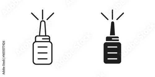 Two simple line art icons of a nasal spray bottle, one filled and one outlined, isolated on white.