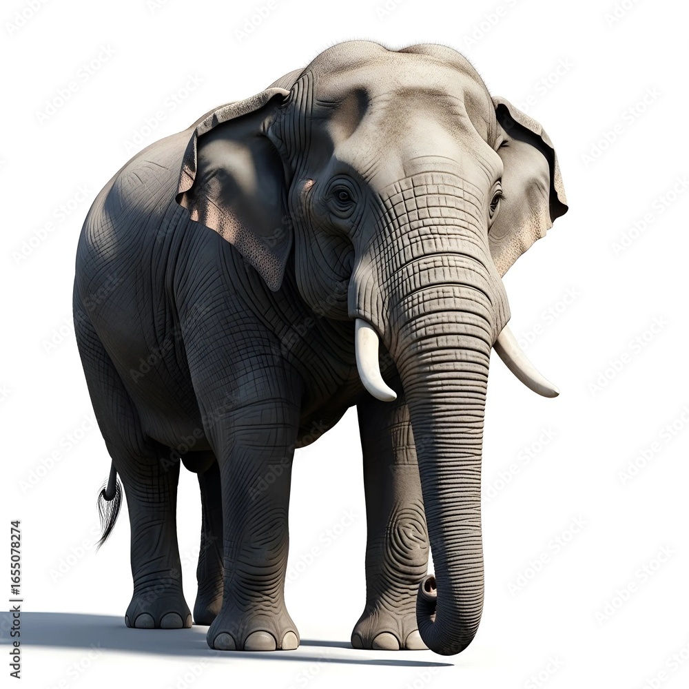 Obraz premium Elephant standing isolated on a white plain background