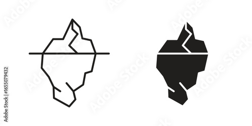 Two iceberg icons: one line art, one solid black, isolated on white. Perfect for graphic design or presentations.