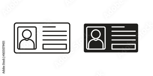 Two ID card icons, one in line style and one in solid style, isolated on white background. Perfect for web design or app interfaces.