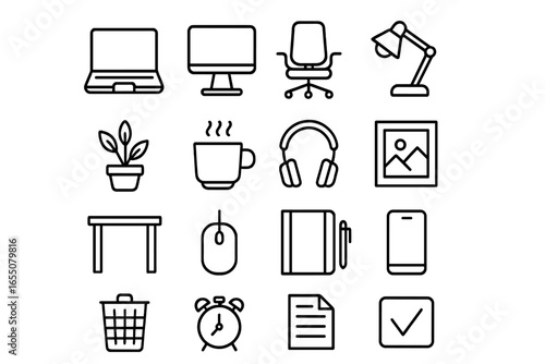 Modern workspace elements featuring technology, furniture, and accessories for productivity at home or office