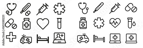 Medical icons representing healthcare, treatment, and emergency services in a modern design