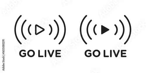Two identical 'Go Live' icons featuring a play button and signal waves, isolated on a white background.
