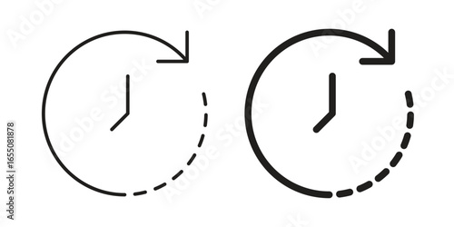 Two simple clock icons illustrating time going backward. Perfect for UI, app design, or website use.