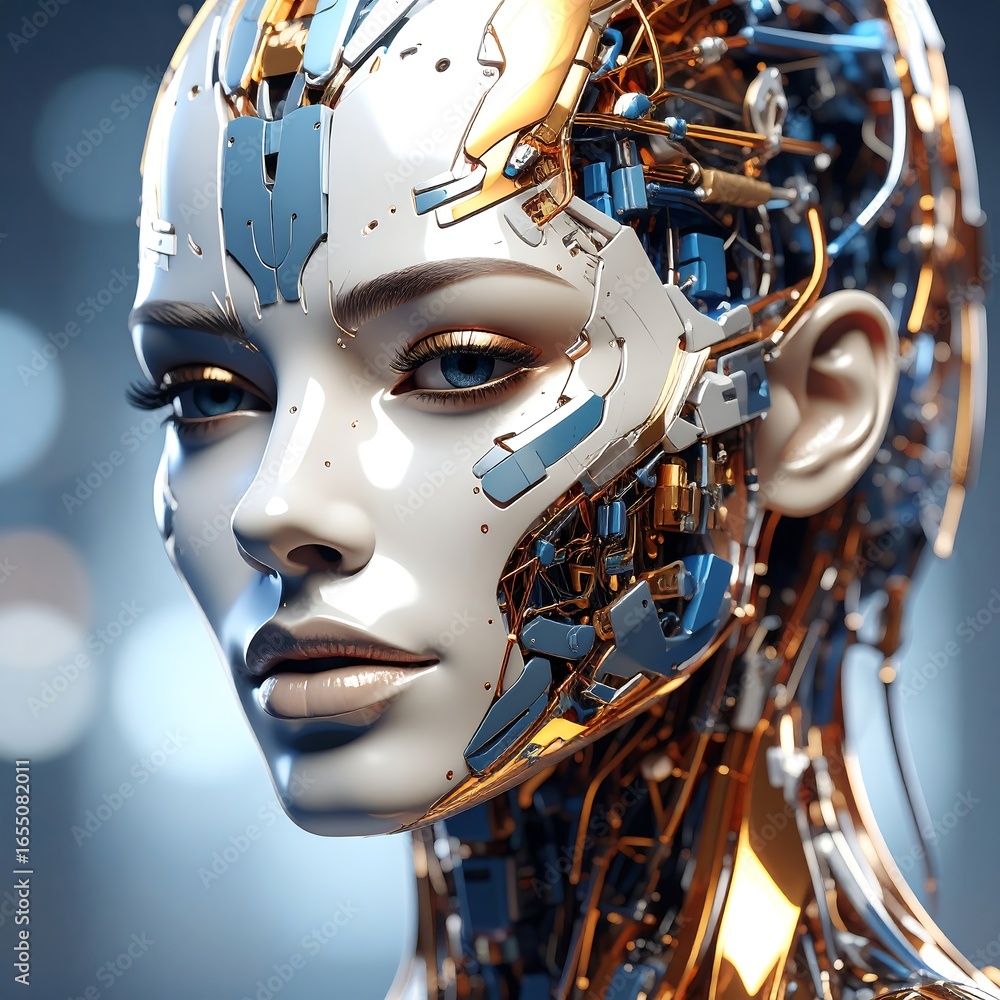 Fototapeta premium AI Robot Woman: Futuristic Cyborg Portrait
