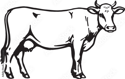 "Black and white cow vector illustration – simple, clean livestock design for logos, labels, decals, and dairy branding"