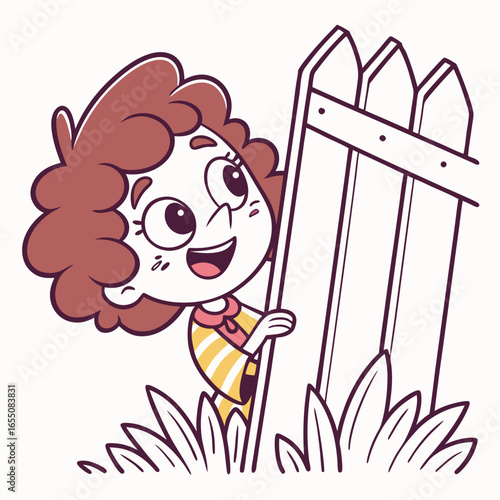 Cute cartoon girl in sticker format with expressive eyes and playful expression, isolated on white for easy integration into digital projects