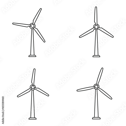 Four wind turbines in different angles on a white background