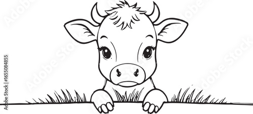 Cute Baby Cow Sketch Illustration for Kids Coloring and Farm Fun