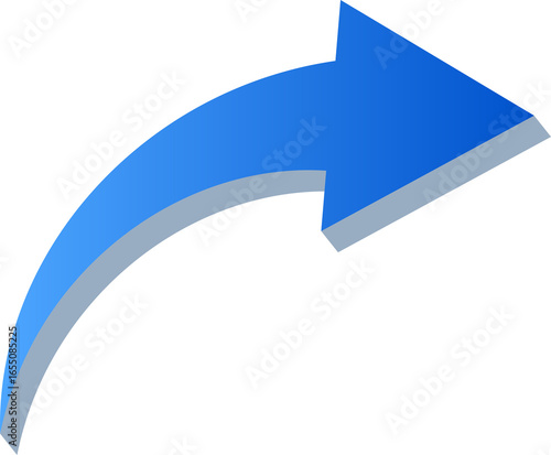 3D Gradient Blue Curved Arrow Icon Isolated on Transparent Background