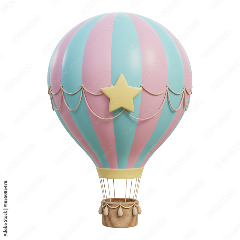 Obraz premium Cute pastel hot air balloon with star decoration isolated on transparent background