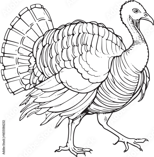 Realistic Turkey Sketch Drawing for Farm Animals and Coloring Pages