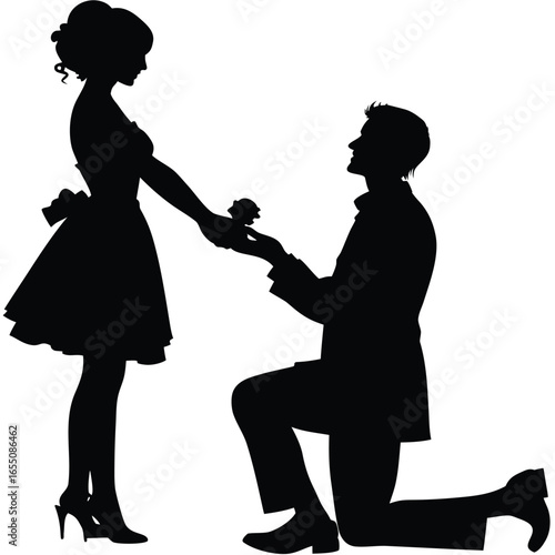 Elegant Silhouette Illustration of a Romantic Marriage Proposal Unveiling a Heartfelt Moment of Love and Commitment Between Two Souls