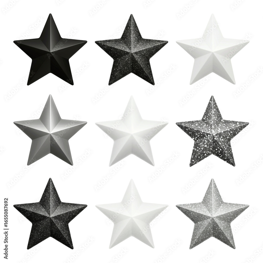 Obraz premium Collection of nine textured stars isolated on transparent background
