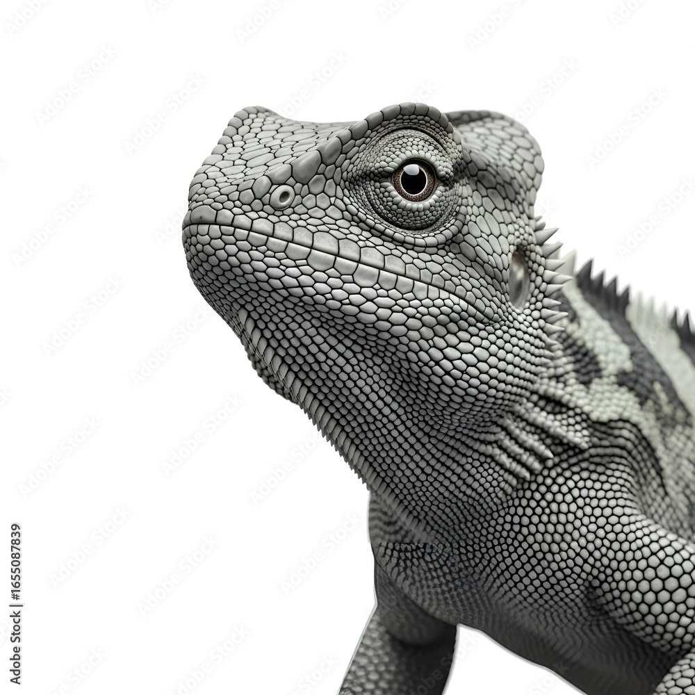 Obraz premium Close up of a grey chameleon against a white background