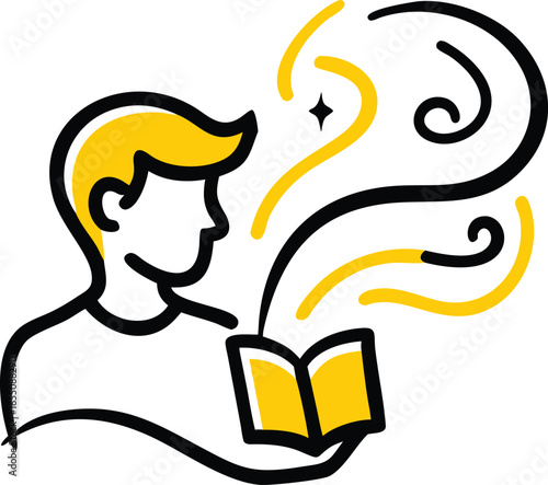 Reader book magic imagination knowledge story education learning concept collection of vector illustration