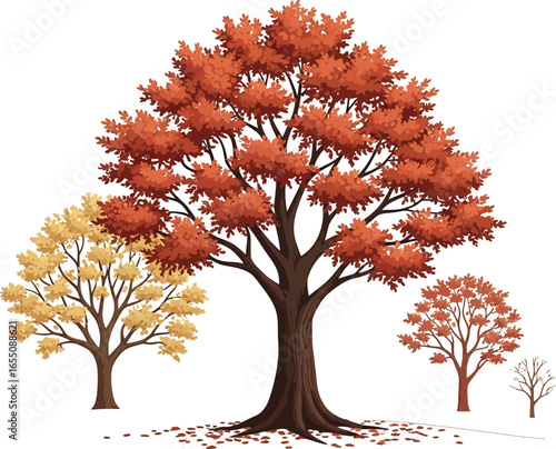 Vibrant autumn trees display rich fall colors in serene landscape