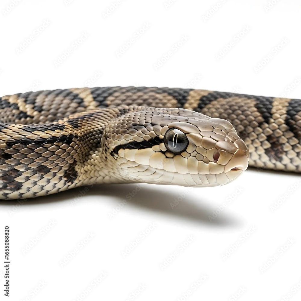 Fototapeta premium Close up of a snake with detailed scales on white background