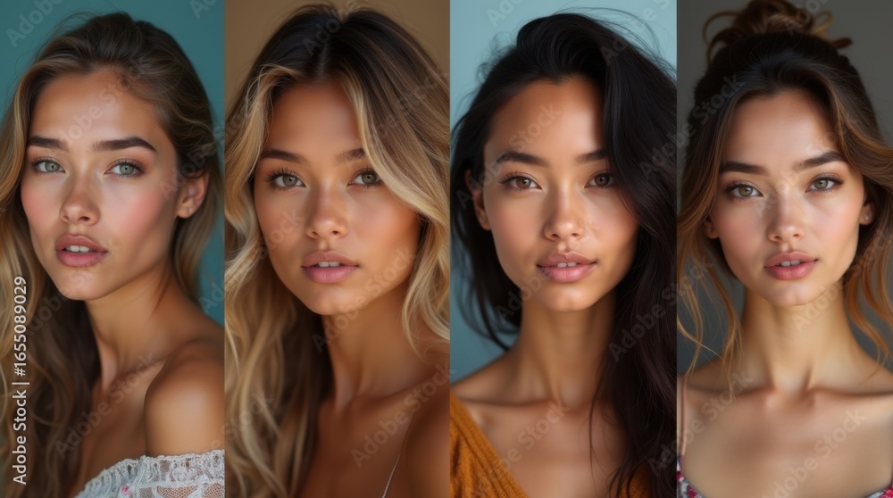 Obraz premium a mix of beautiful female headshots of different ethnicities