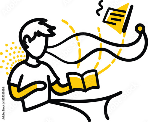 Student reading book learning education knowledge silhouette study collection of vector illustration
