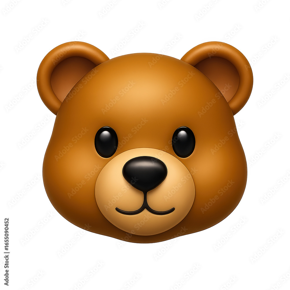 Fototapeta premium Cartoon teddy bear face emoji isolated on black background
