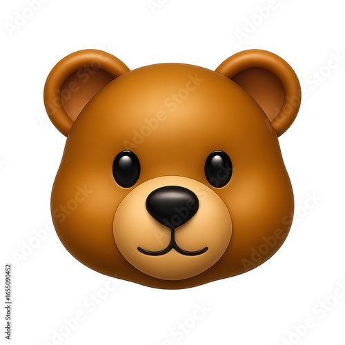 Cartoon teddy bear face emoji isolated on black background