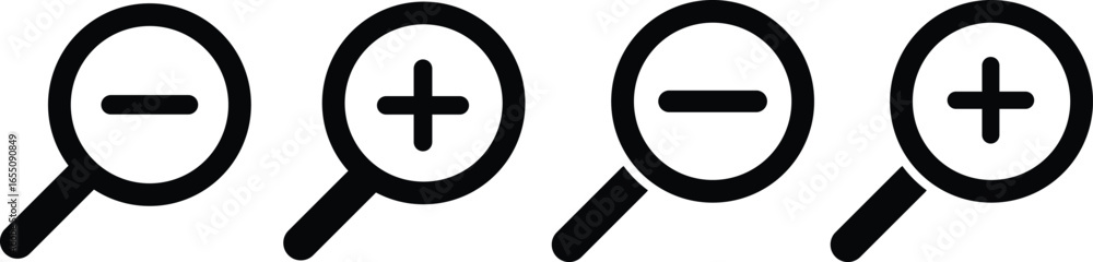 Search icon set. zoom in and zoom out sign, Magnifier glasses symbol, magnifier with plus and minus illustration, Search icon set. zoom in and zoom out sign, Magnifier glasses symbol, magnifier with plus and minus illustration,